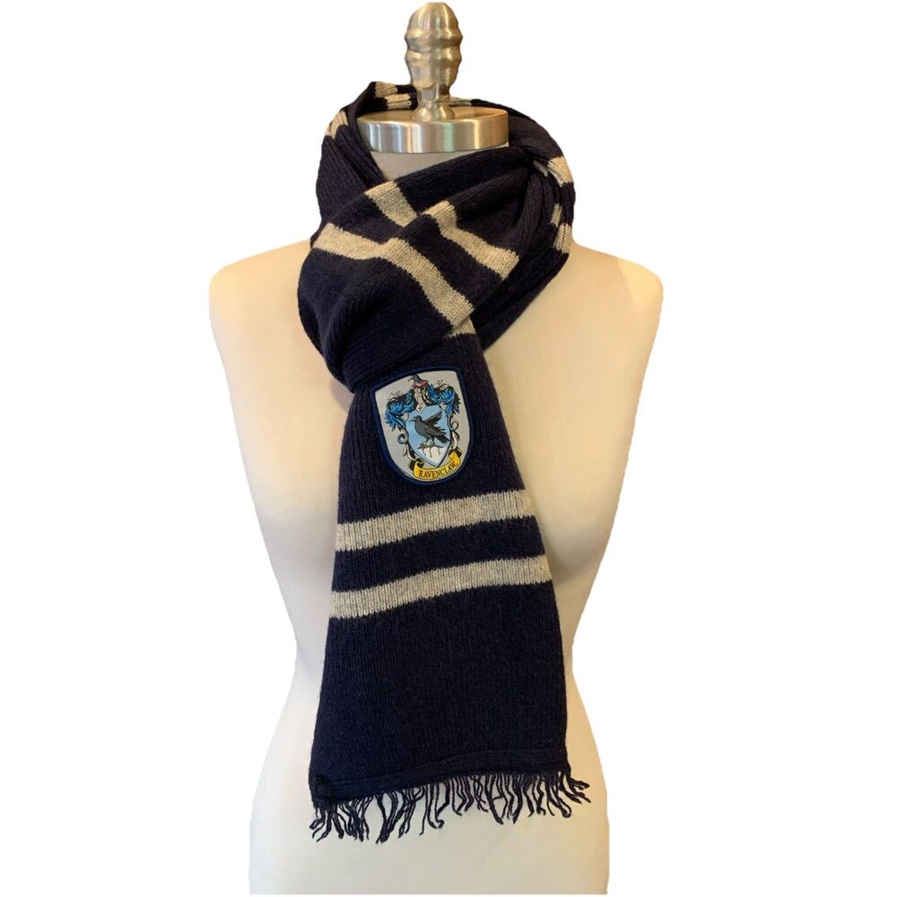 Harry Potter Ravenclaw Scarf 100% Lamb Wool 70”x11” Navy Blue/Gray Warner Bros